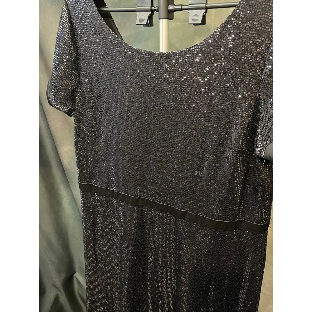 DKNY Boat-neck Short Sleeve Black Sequin Maxi Dress Evening Formal Size 16 - Picture 3 of 12